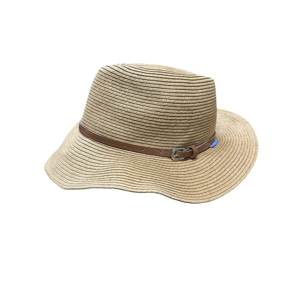 WALLAROO Naples Fedora Women OS Tan Straw Sun‎ Hat Beach Travel Packable Boho